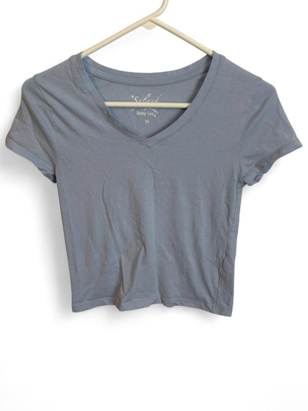 Splash V-Neck Baby Tee - Light Blue Gray